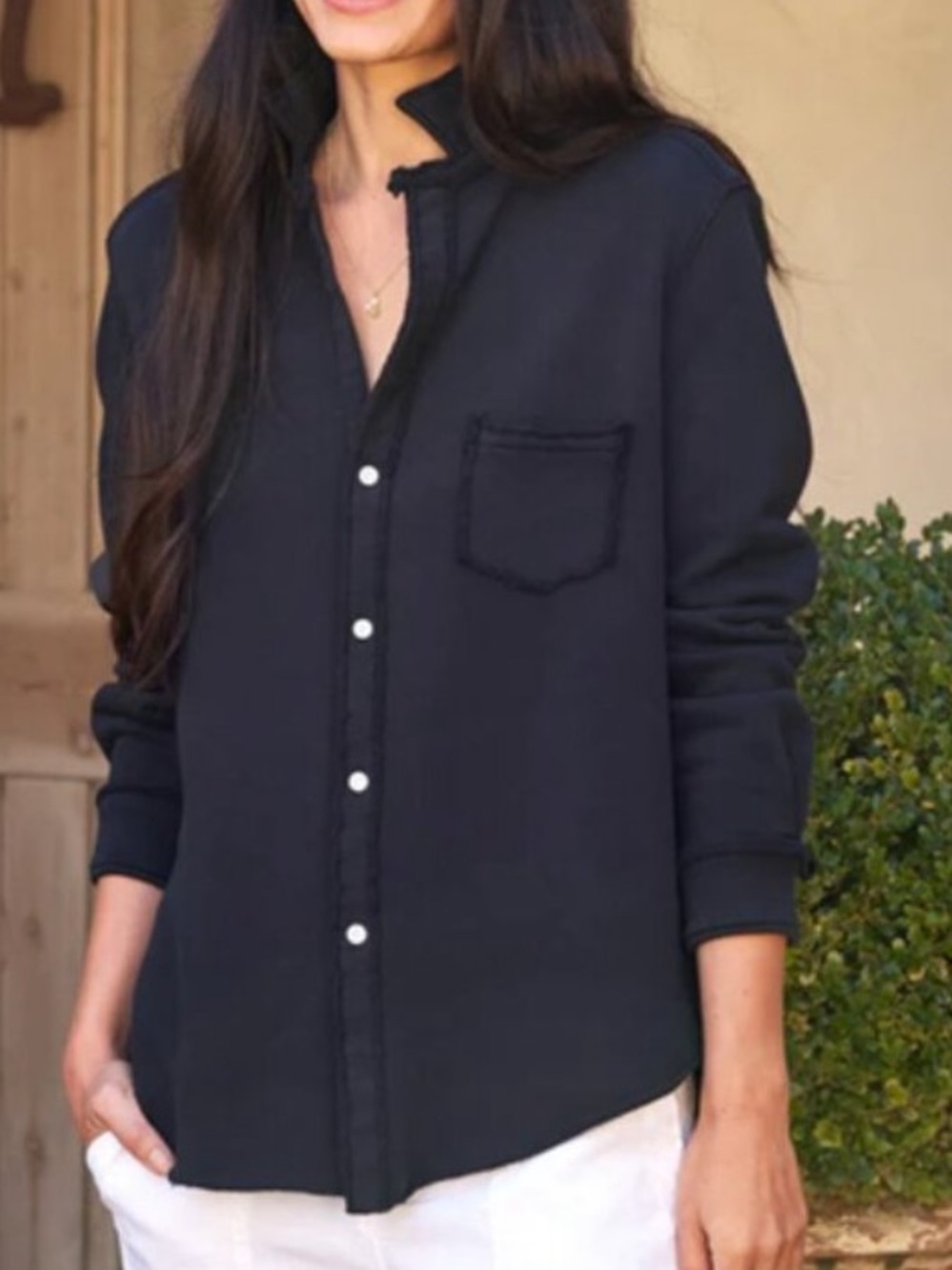 FRANK AND EILEEN Triple Fleece Eileen Button Up Shirt Navy Blue